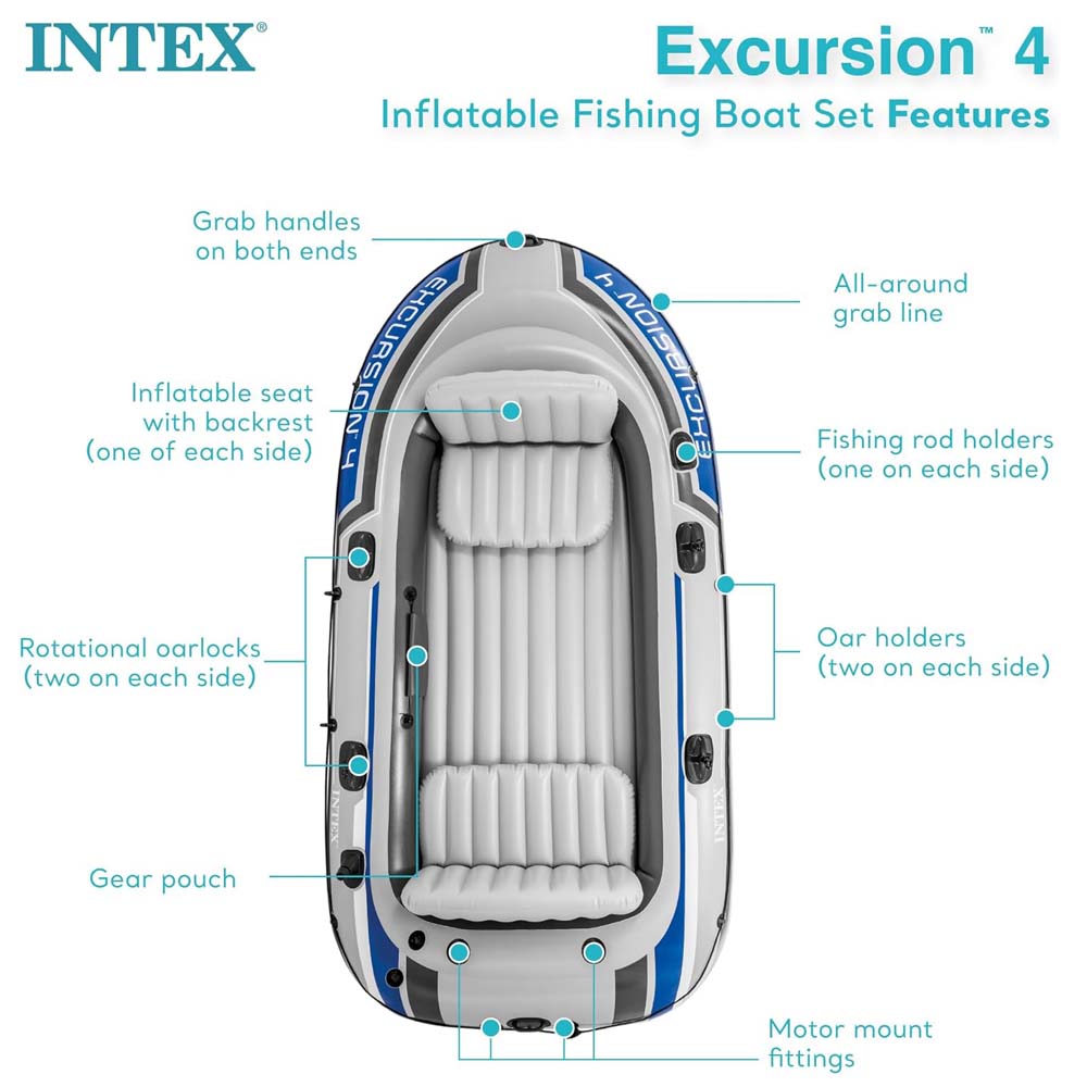 Intex Excursion 4 Person Inflatable Boat with 2 Oars